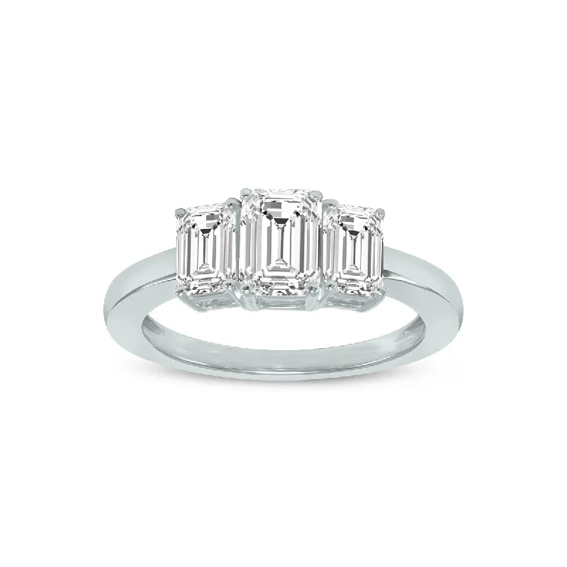 Marquee 1 CTW Three Stone Emerald Cut Lab Grown Diamond Ring in 14K White Gold