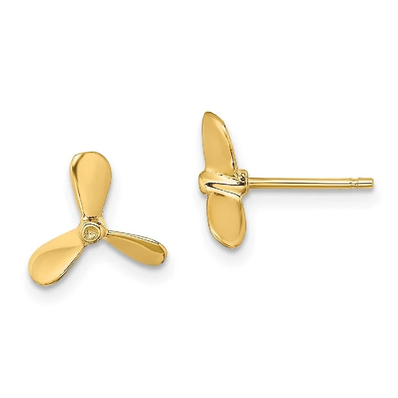 Curata 14k Yellow Gold Propeller Post Earrings - 10.5mm long