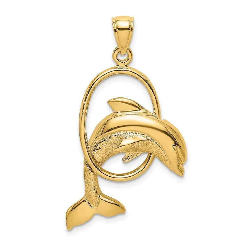 Curata 14k Yellow Gold Dolphin Jumping Thru Hoop Earrings - 28.6x22mm Wide 4.6mm Thick