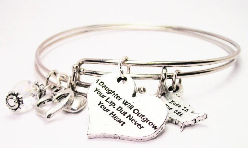 A Daughter Will Outgrow Your Lap But Never Your Heart Expandable Bangle Bracelet Set