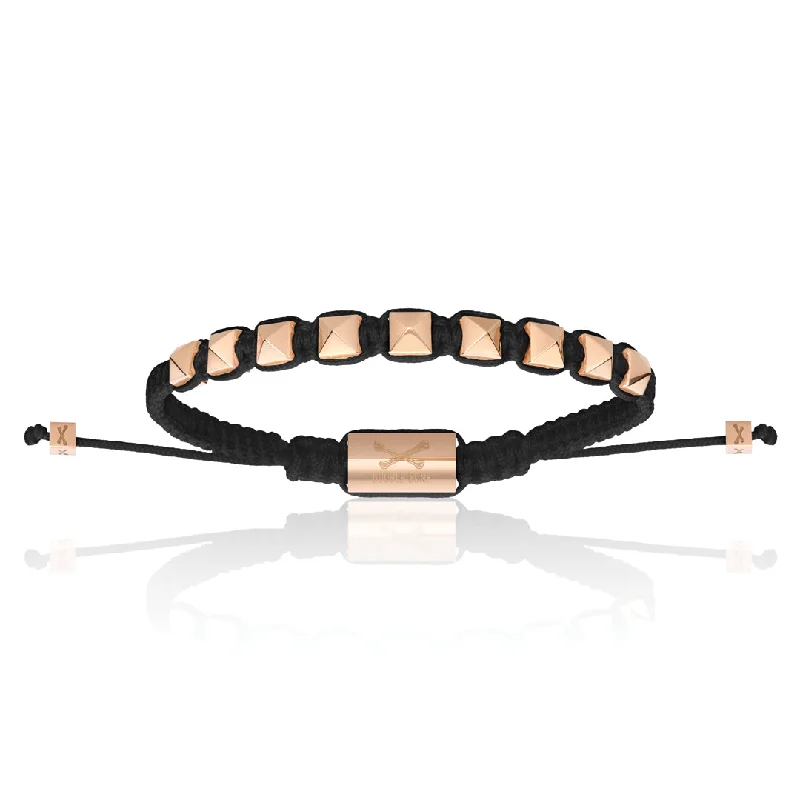 Black Nylon With Rose Gold Polyester Stud Bracelet