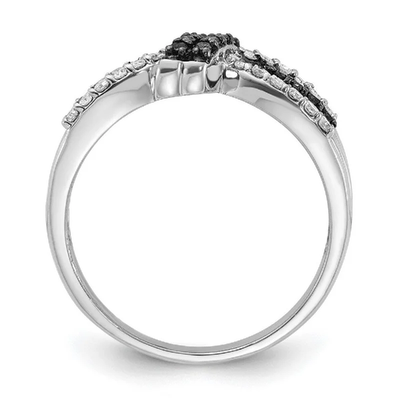 Curata 925 Sterling Silver Polished Prong set Open back Black and White Diamond Ring