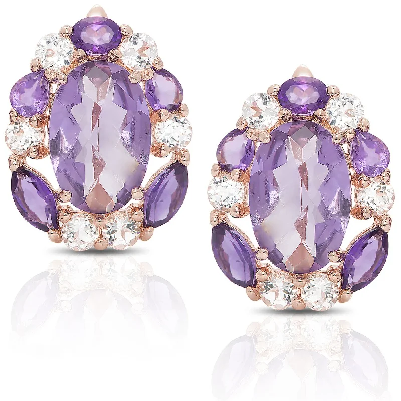 Dolce Giavonna Rose Gold Over Sterling Silver Amethyst and Cubic Zirconia Stud Earrings