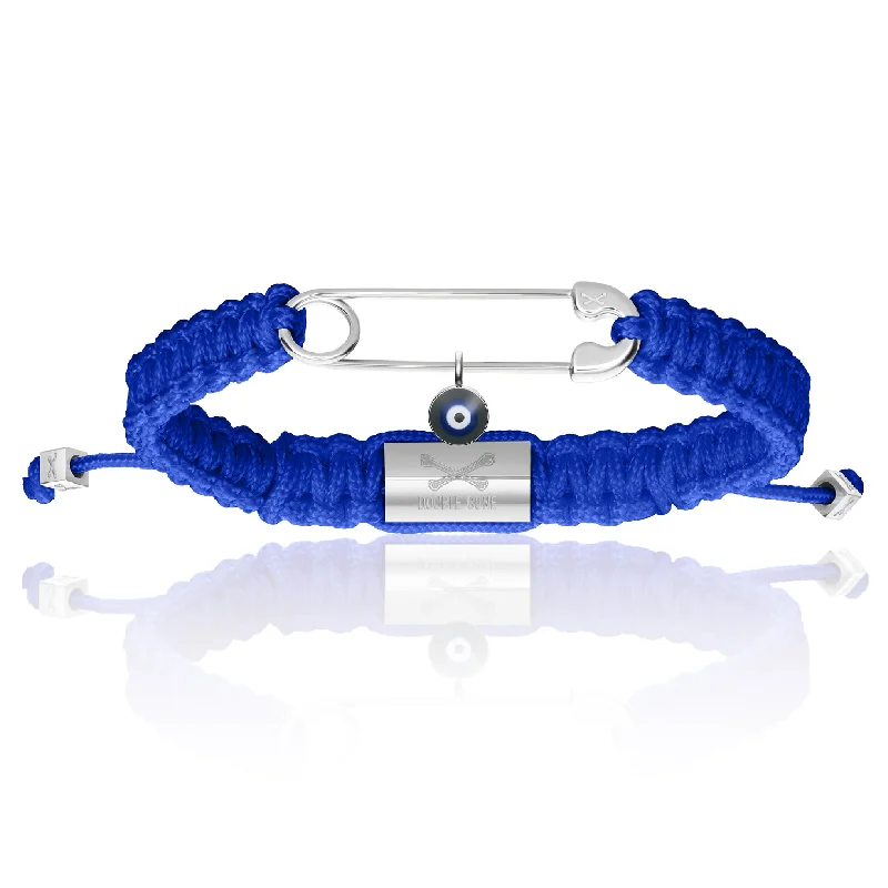 Blue Nylon With Silver Polyester Safety Pin Bracelet