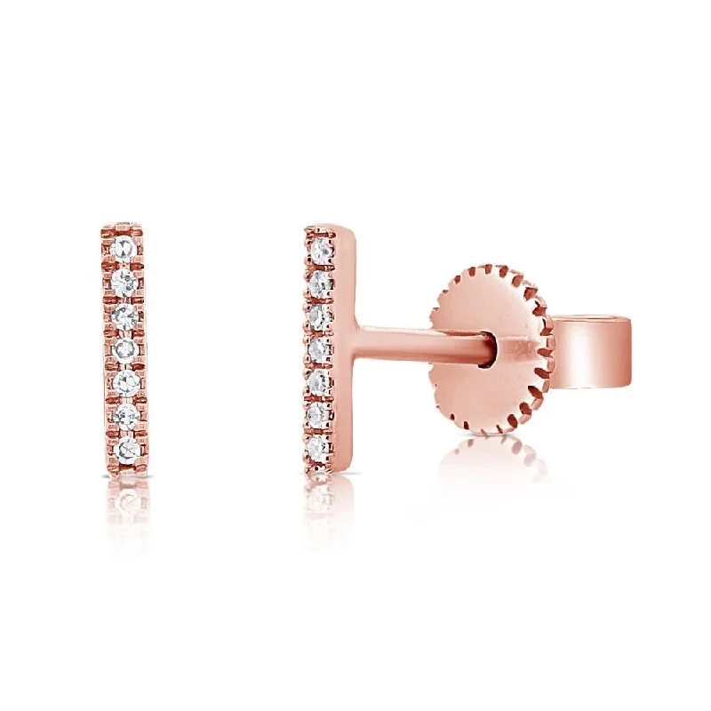 Joelle Diamond Bar Stud Earrings - 14K Rose Gold Stud Earrings Available in White, Rose, Yellow Gold