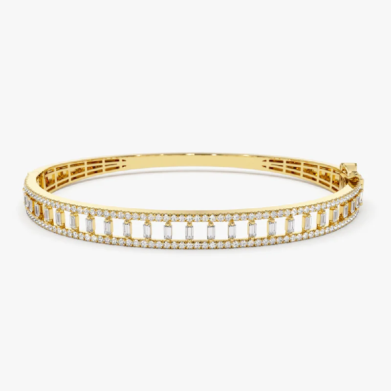 14K Baguette & Round Diamond Bangle Bracelet