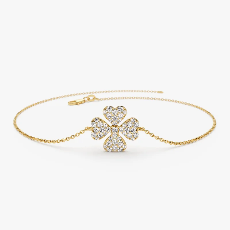 14K Diamond Clover Charm Bracelet