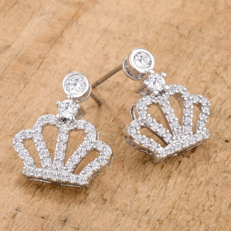 Elegant 0.5 Ct Rhodium Crown Cz Earrings Sparkling Cubic Zirconia Jewelry - 16mm L