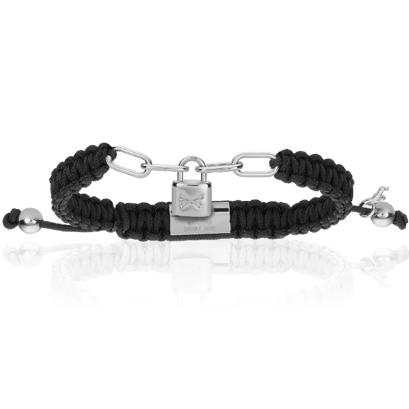 Lock Black Polyester With Silver Bracelet