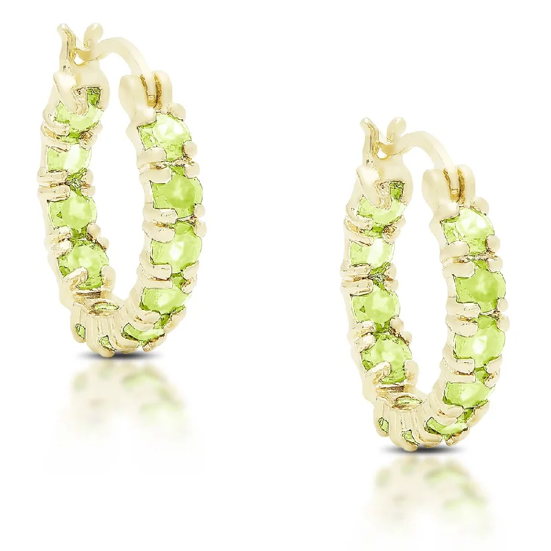 Dolce Giavonna Gold over Silver or Sterling Silver Peridot Hoop Earrings