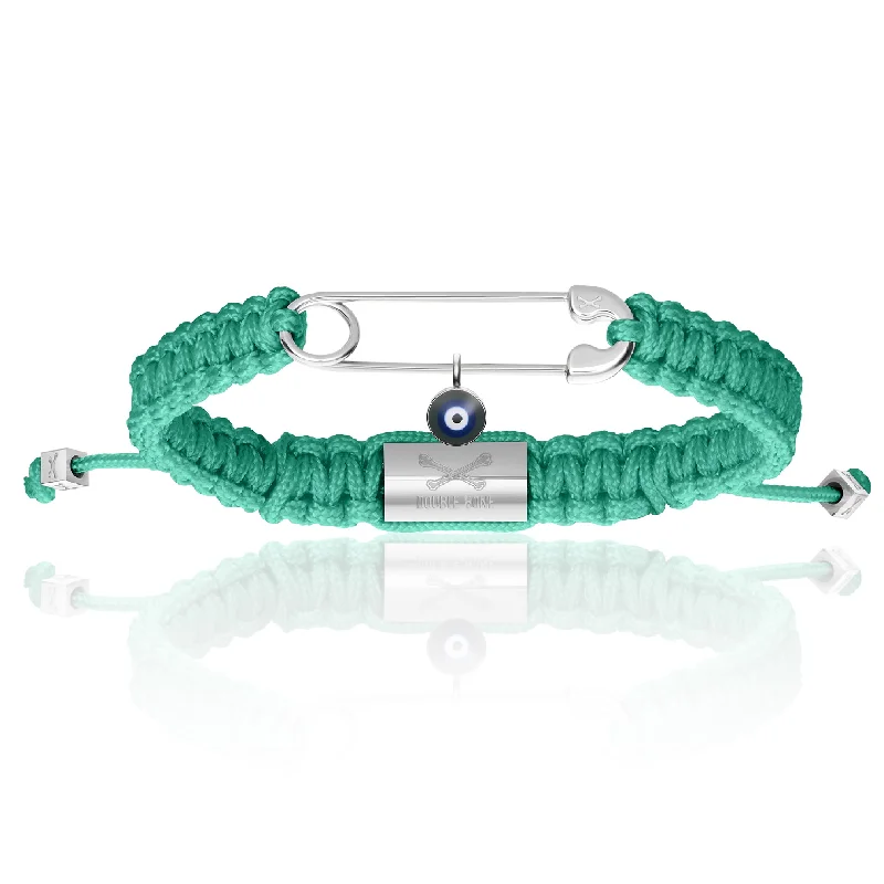 Cyan Nylon With Silver Polyester Safety Pin Bracelet