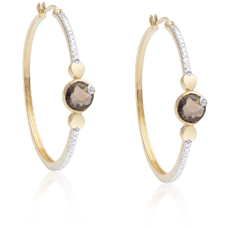 Dolce Giavonna Gold Over Sterling Silver Smokey Quartz Hoop Earrings