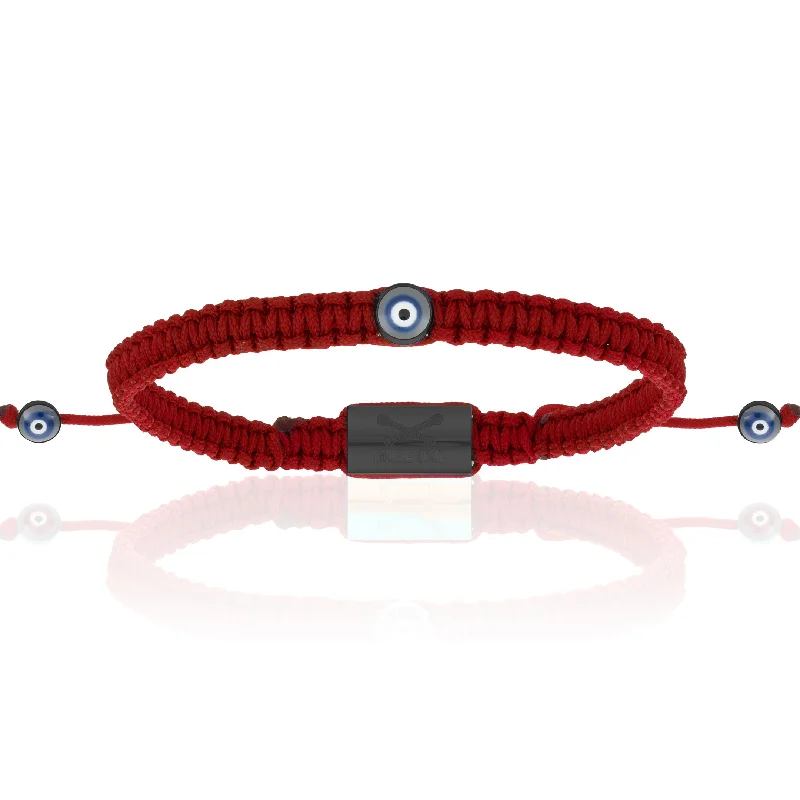 Mini Evil Eye Red Wine Polyester With Black PVD Bracelet