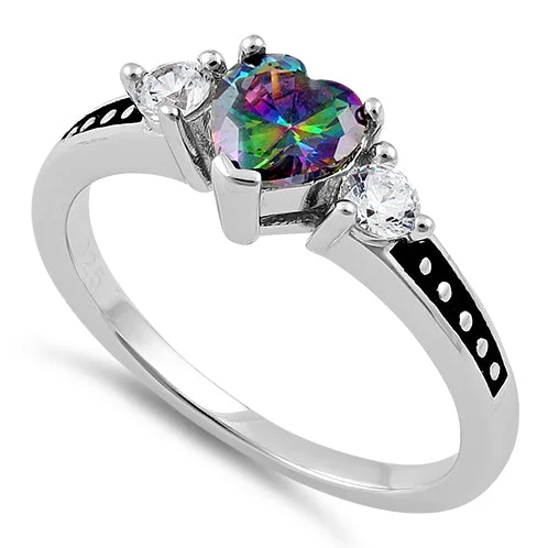 Sterling Silver Heart Rainbow Topaz CZ Ring