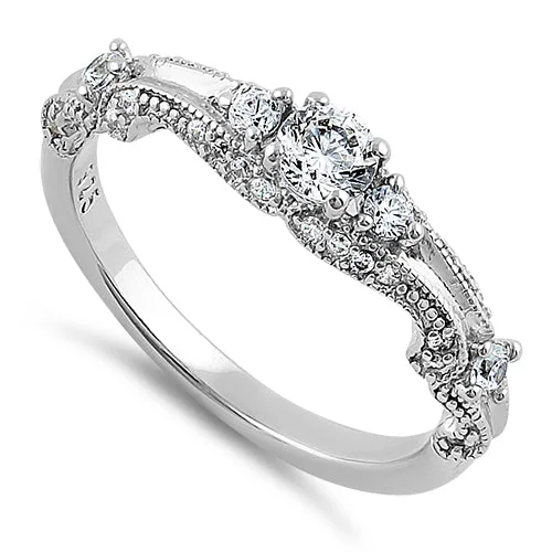 Sterling Silver Classic CZ Engagement Ring