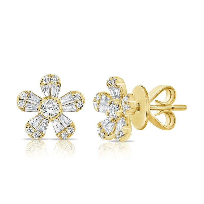 Joelle Baguette Diamond Flower Stud Earrings 1ct TDW 14K Gold