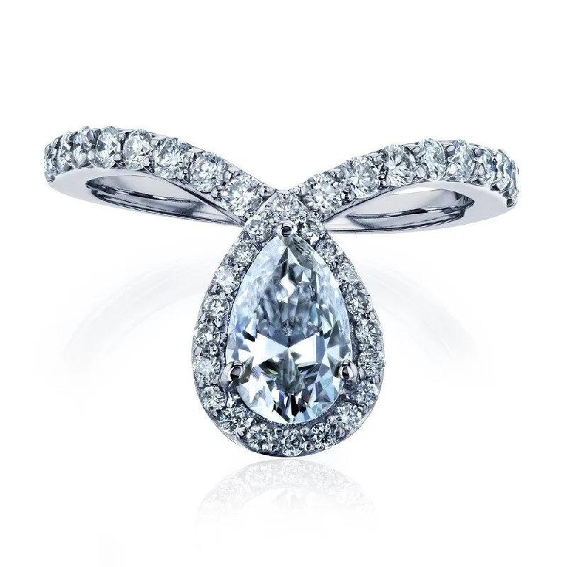 Annello by Kobelli 14k White Gold 1ct Pear Drop Moissanite and 1/2ct TDW Diamond Ring