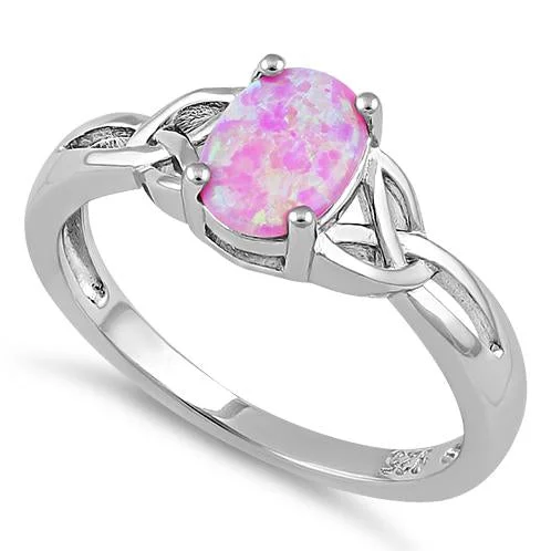 Sterling Silver Center Stone Charmed Pink Lab Opal Ring