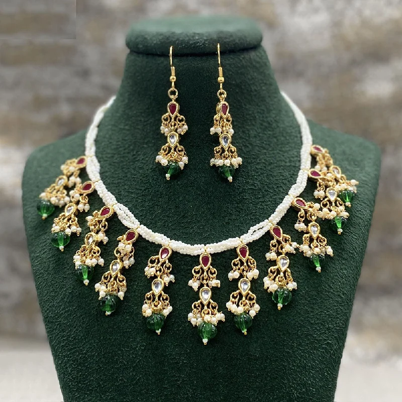 Amoliya Jewels Gold Plated Kundan Stone And Pearls Necklace Set