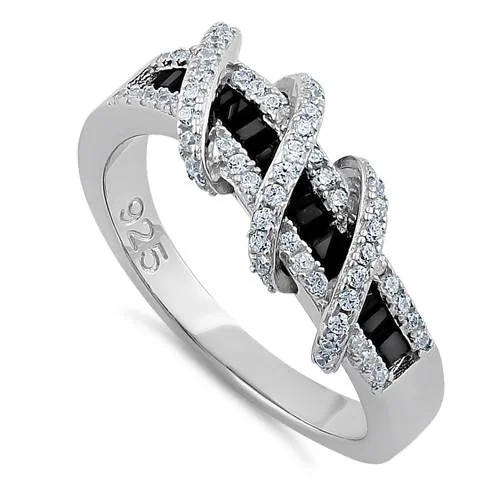 Sterling Silver Twisted Black CZ Ring