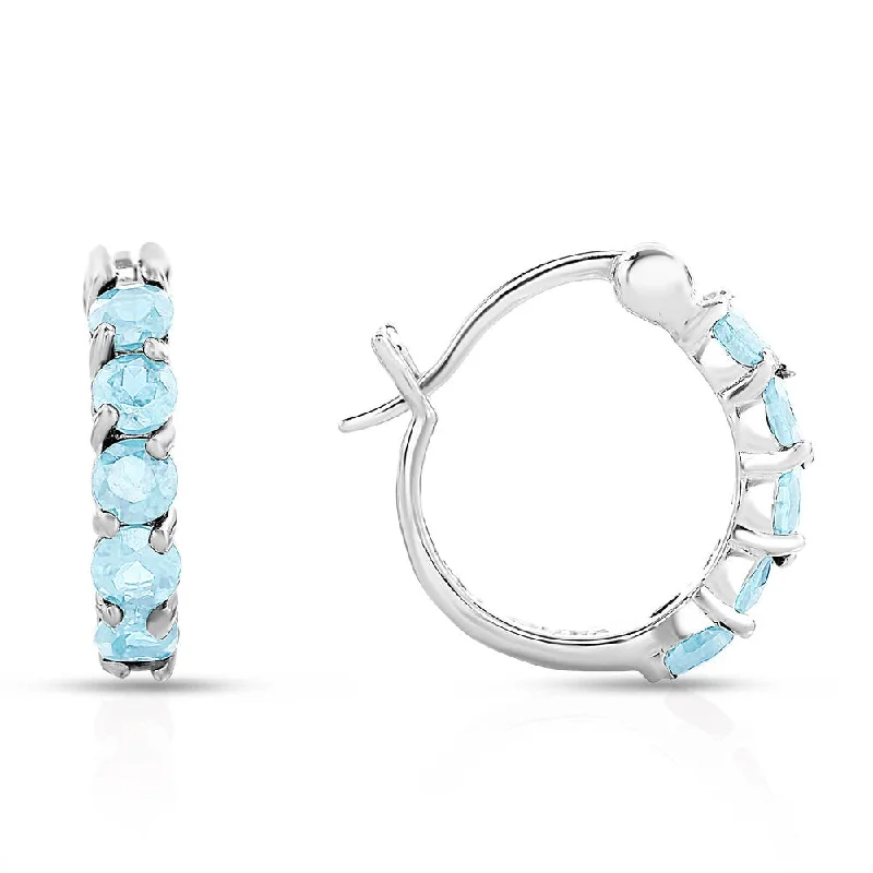 Dolce Giavonna Sterling Silver Blue Topaz Hoop Earrings