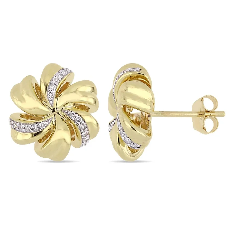 Miadora 10k Yellow Gold 1/10ct TDW Diamond Floral Swirl Stud Earrings