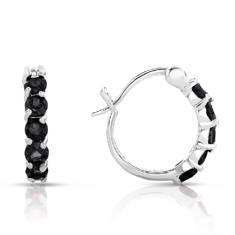 Dolce Giavonna Sterling Silver Black Spinel Hoop Earrings