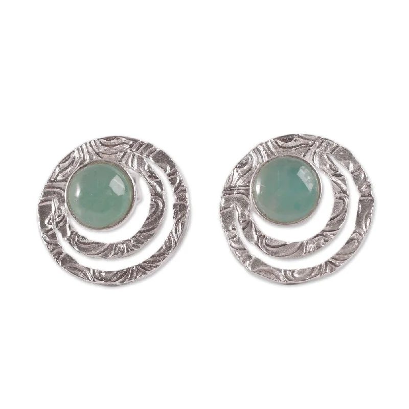 Handmade Sterling Silver 'Green Vibrations' Opal Earrings (Peru) - 0.6L*0.6W