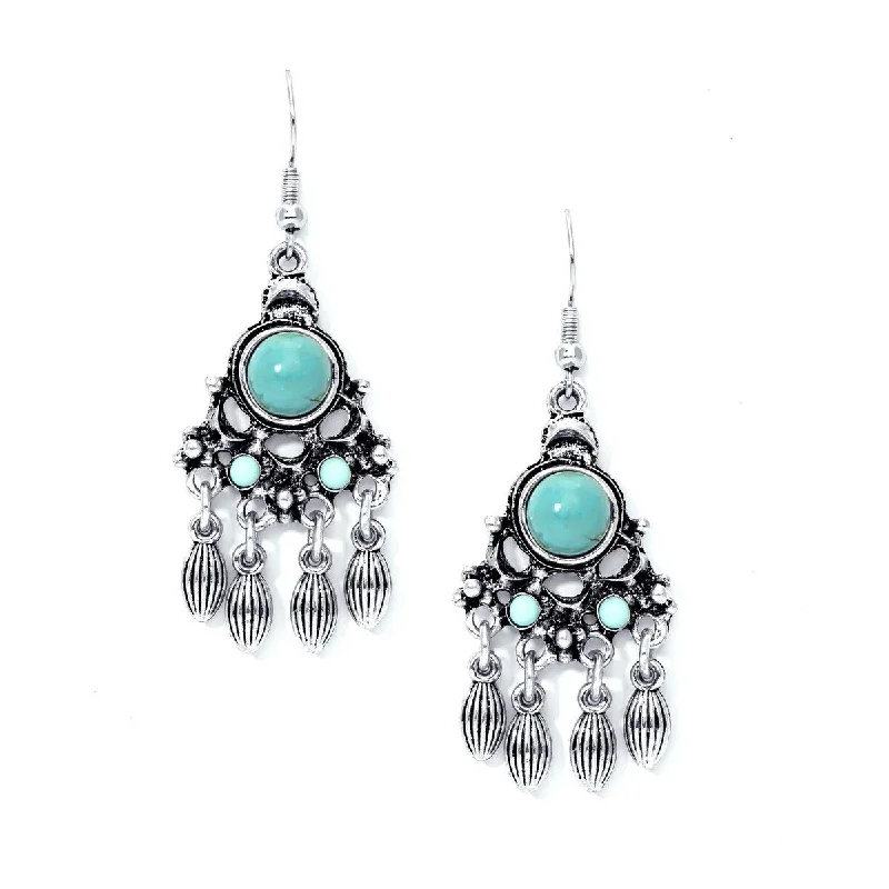 Silver Plated Simulated Turquoise Chandelier Earrings