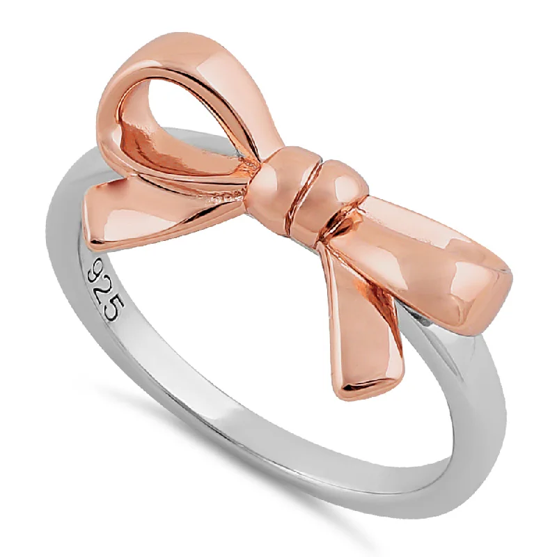 Sterling Silver Two Tone Rose Gold Plated Bow Ring