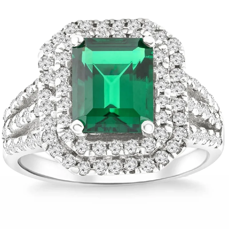 4 1/2Ct TW Emerald Cut Emerald & Lab Grown Diamond Ring in White Gold