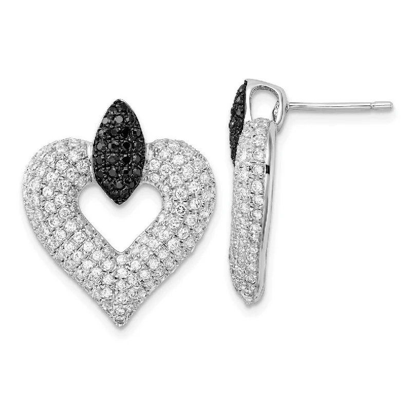 Curata 925 Sterling Silver and CZ Cubic Zirconia Brilliant Embers Love Heart Post Earrings - 24x21mm