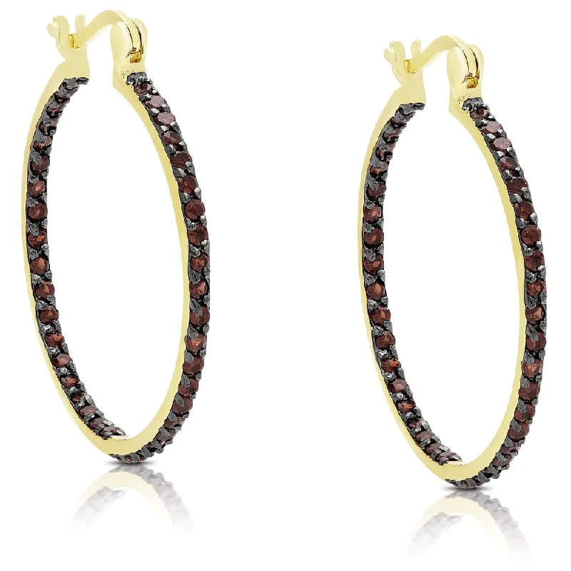 Dolce Giavonna Gold Over Sterling Silver Garnet Hoop Earrings