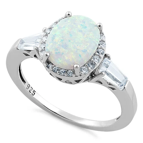 Sterling Silver Oval White Lab Opal CZ Ring