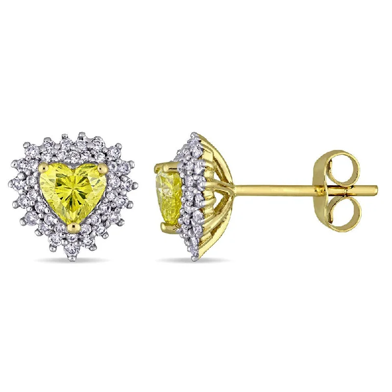 Miadora Signature Collection 14k Yellow Gold 1ct TDW Diamond Heart Halo Stud Earrings