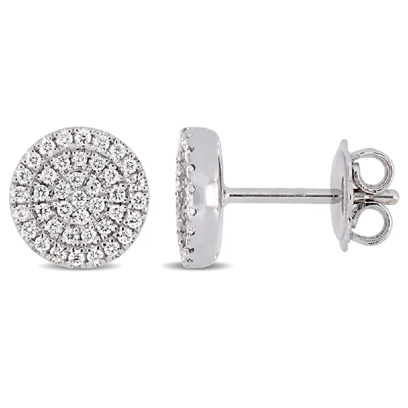 Miadora 14k White Gold 1/3ct TDW Diamond Double Halo Stud Earrings