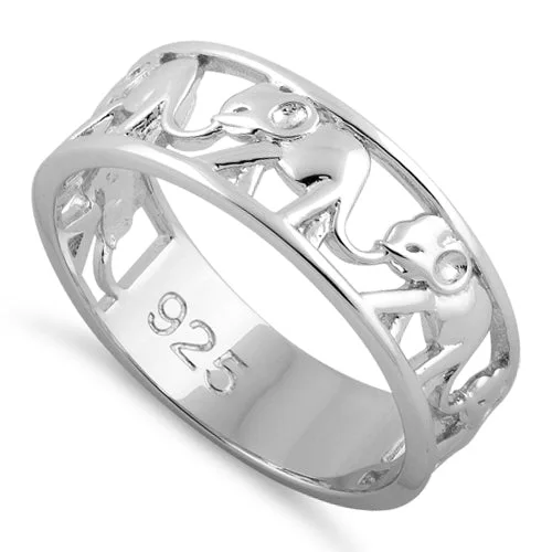 Sterling Silver Multiple Elephants Ring