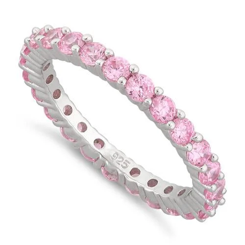 Sterling Silver Eternity Pink CZ Ring