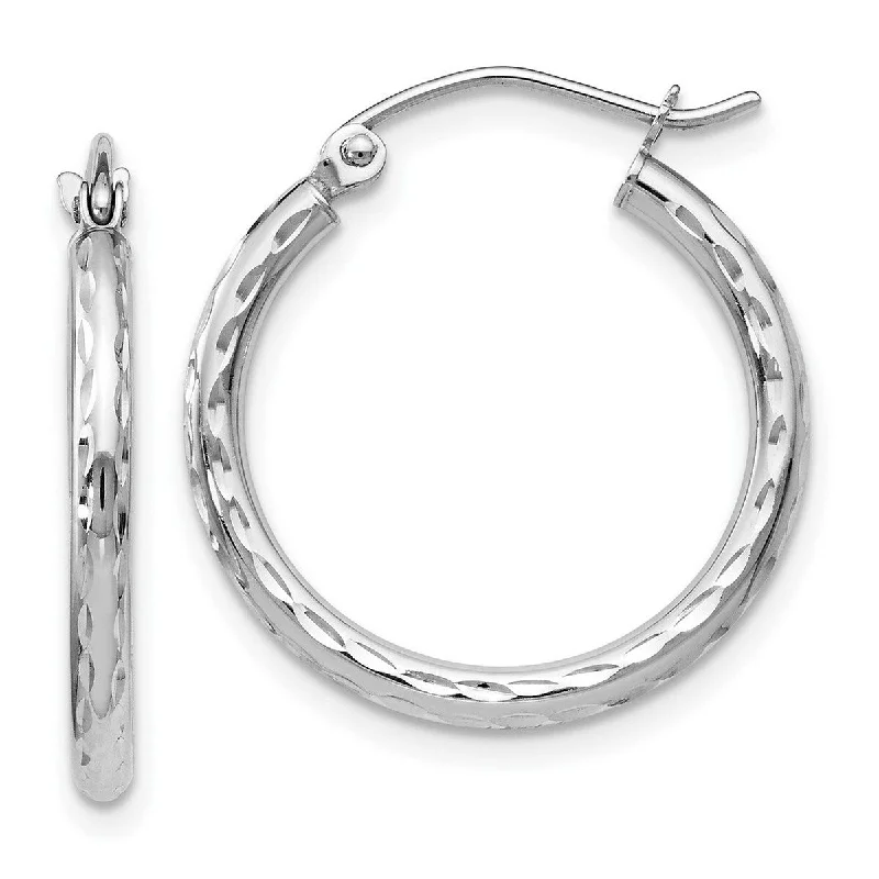 Curata 14k White Gold Textured 2x24mm Classic Hoop Earrings