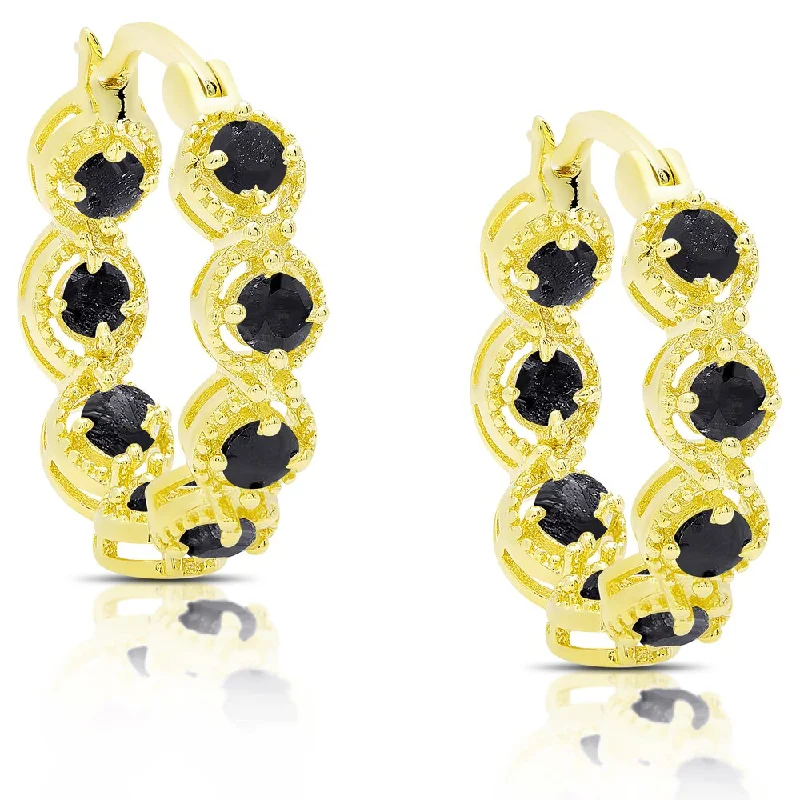 Dolce Giavonna Gold Over Sterling Silver Sapphire Hoop Earrings