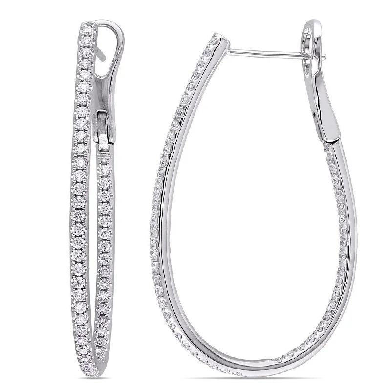 Miadora Signature Collection 14k White Gold 1ct TDW Diamond Hoop Earrings