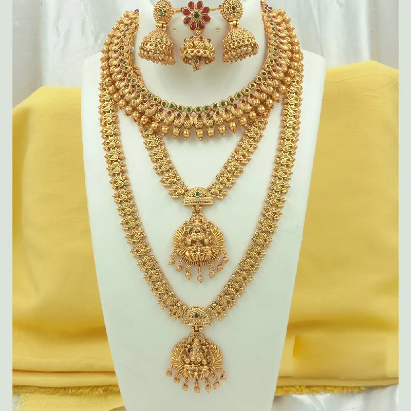 Joyful Jewel Art Matte Gold Plated Pota Stone Temple Long Necklace Combo