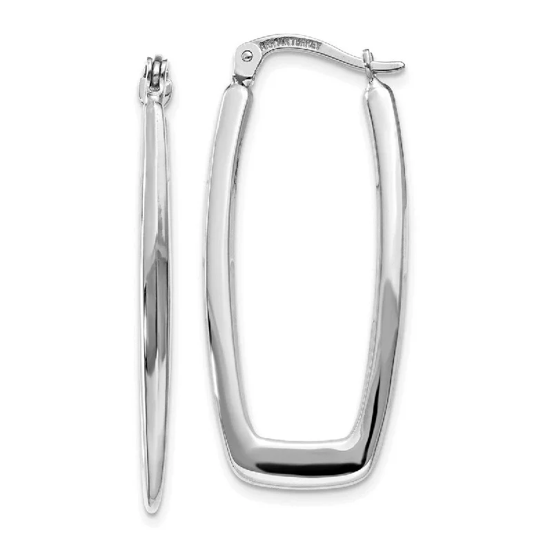 Curata 14k White Gold Polished 2.25x33mm Rectangle Hoop Earrings