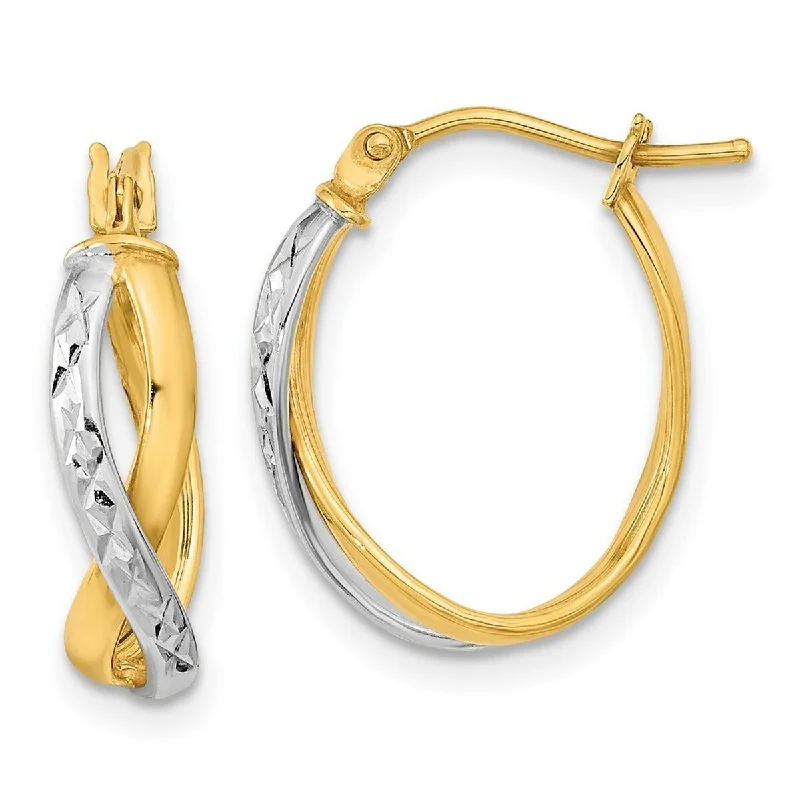 Curata 14k Two-tone Gold Diamond-cut and Polished Swirl Double Hoop Earrings (15x20mm)