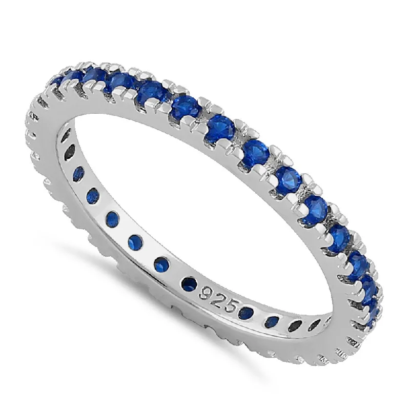 Sterling Silver Blue Sapphire Eternity CZ Ring