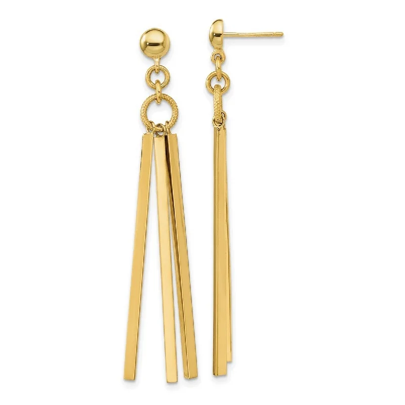 Curata 14k Yellow Gold Polished 3 Bar Post Long Drop Dangle Earrings 54.6x16mm