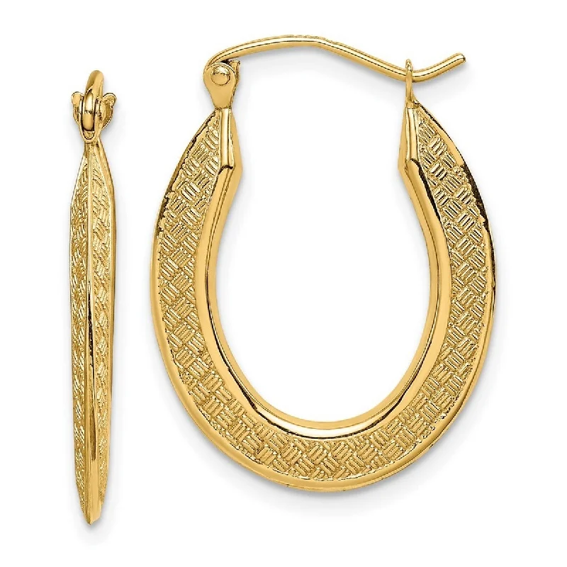 Curata 14k Yellow Gold Textured Stamped Hoop Earrings - 18.5x1mm