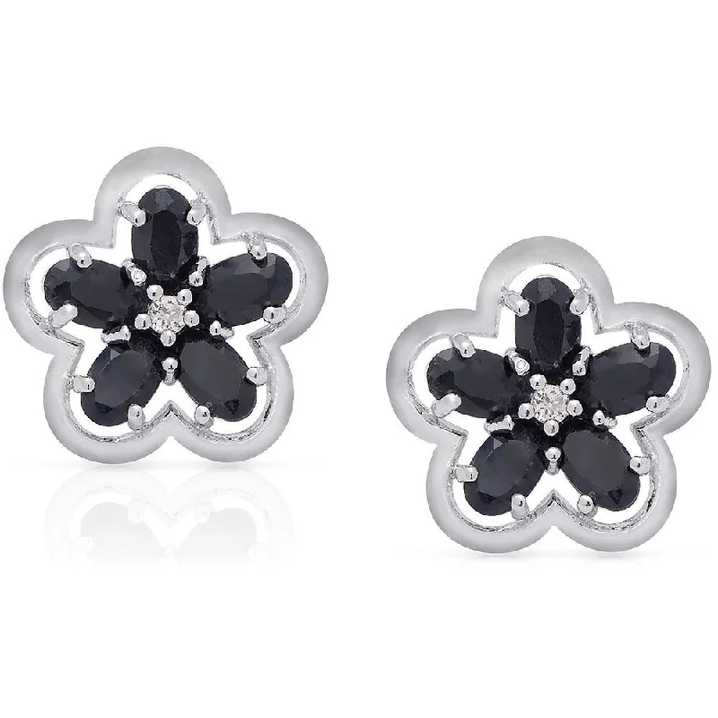 Dolce Giavonna Silverplated Gemstone Flower Stud Earrings