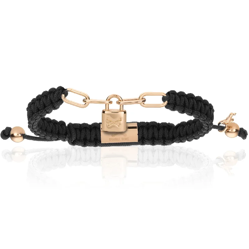 Lock Black Polyester With Pink Gold Bracelet