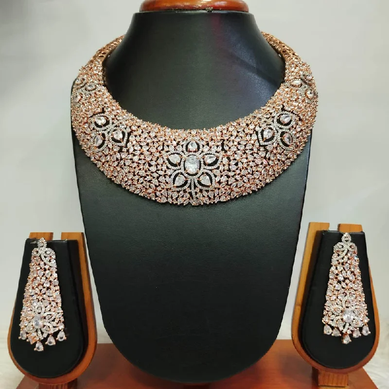 Jain Jewellers Rose Gold Plated AD Choker Necklace Set